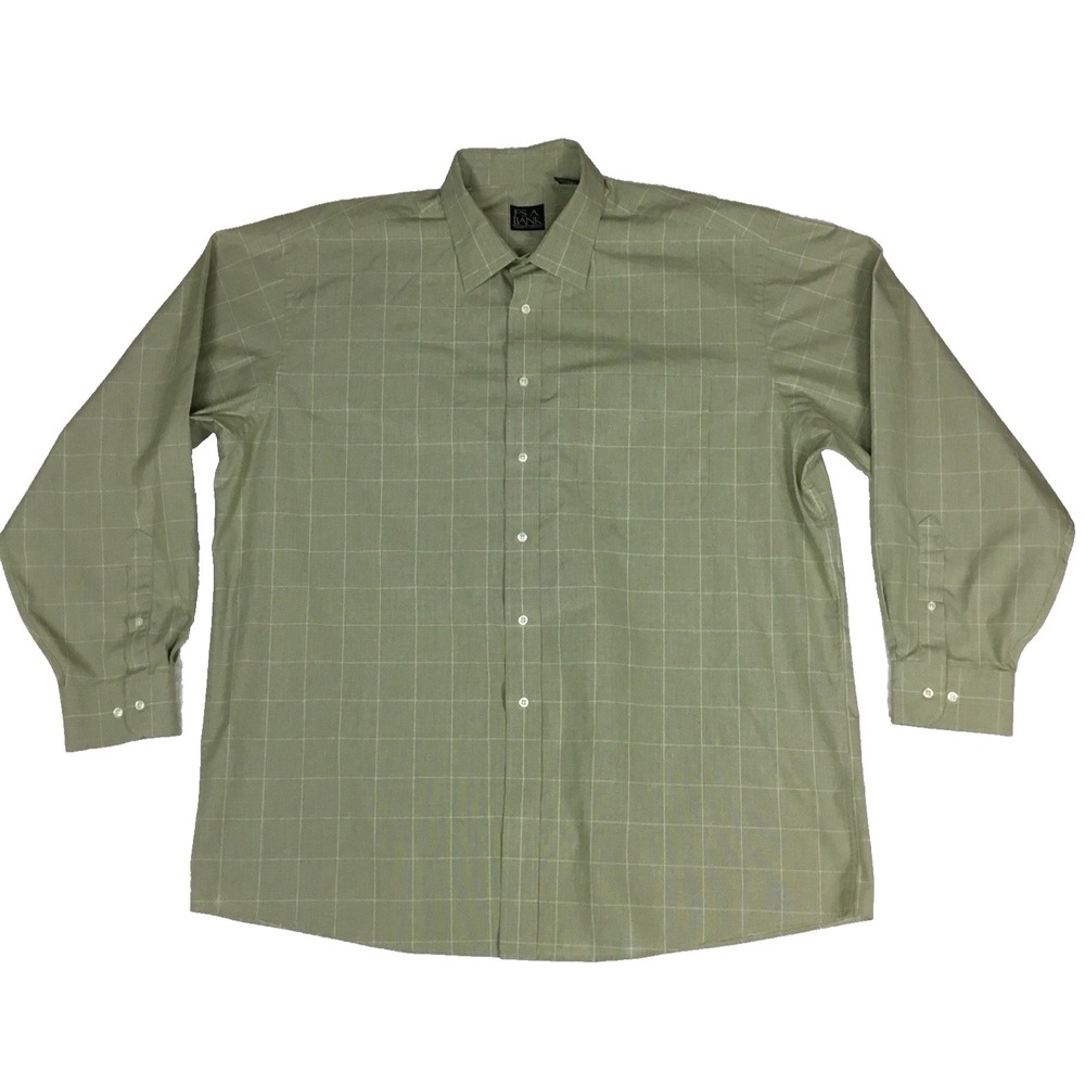 Jos A Bank Travelers Collection Men XL Green Windowpane Cotton Button Down Shirt